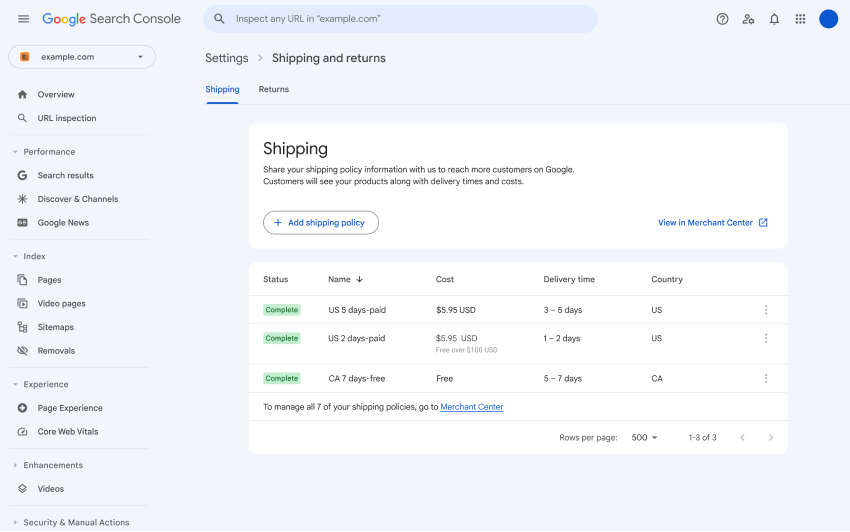 Set Up Shipping and Returns Directly in Search Console